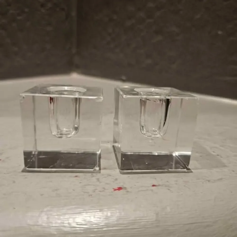 Pair of Clear Glass Ice Cube Candle Holders Minor Imperfections Candle Sticks